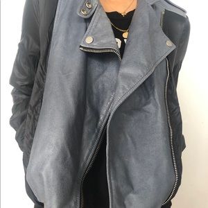 Black and blue leather jacket